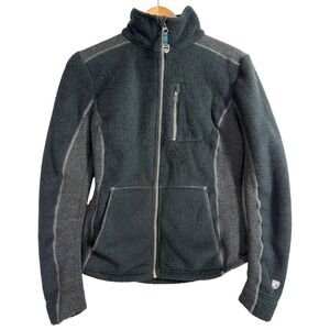 KUHL Fleece Jacket Mens Small Charcoal Gray Sherpa Full Zip Hybrid Outdoor